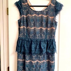 Anthropologie Maeve Elsa Peplum teal lace spring wedding guest dress - size L